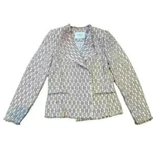 L.K. Bennett Women's Tweed Blazer Size US 4 UK 8 Pink Fringe Pockets Multicolor